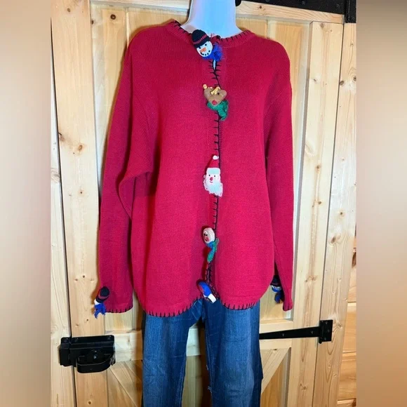 Vintage Lemon Grass ladies’ size XL Red Christmas Cardigan - Picture 1 of 9